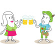 Figur, Dirndl, Lederhosen, Bierkrüge, Oktoberfest, Anstoßen