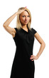 Attractive blonde girl salutes