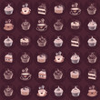 Line pattern with desserts, coffee and hot cacao