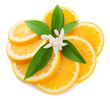 Orange with a flower and leaves Orange with a flower and leaves