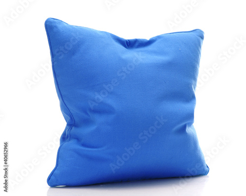Photo: bright blue pillow isolated on white bright blue pillow isolated on white
