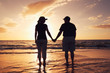 Senior Couple Enjoying Sunset at the Beach