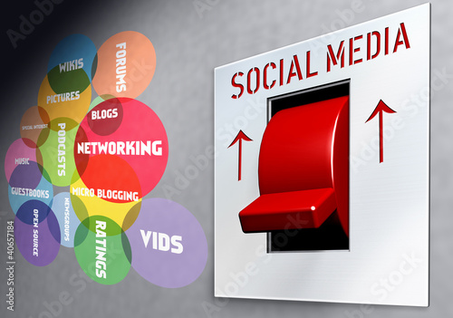 Illustration: social network and media concept, switch social network and media concept, switch