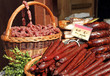 sausages for sale on food market in Krakow, Poland, Europe