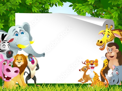 Vetor: Animal cartoon with blank sign Animal cartoon with blank sign
