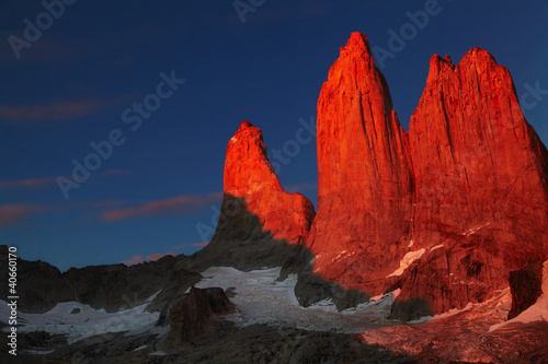 Photo: Torres del Paine at sunrise, Patagonia, Chile Torres del Paine at sunrise, Patagonia, Chile