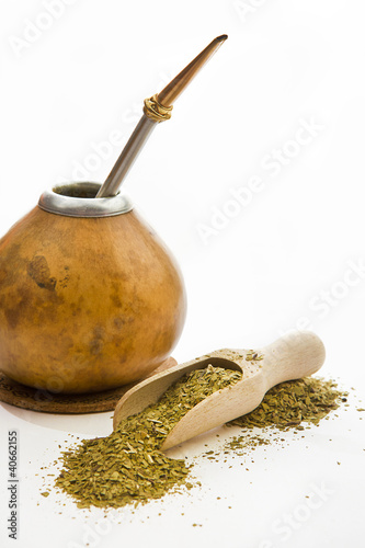 Photo: The composition of Yerba Mate - isolated on white background The composition of Yerba Mate - isolated on white background