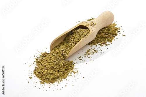 Photo: The composition of Yerba Mate - isolated on white background The composition of Yerba Mate - isolated on white background