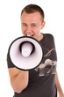 Junger Mann mit Megafon