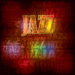 abstract wooden red background with word jazz