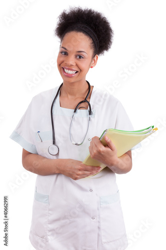 Photo: Young african american doctor with a stethoscope. Young african american doctor with a stethoscope.