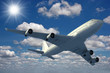 Airplane flying over a blue sky