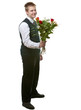 The pupil in a school uniform with a bouquet of flowers The pupil in a school uniform with a bouquet of flowers