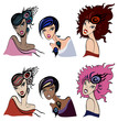 Set of beautiful vintage women. Vector  Illustration.