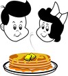 children looking at pancakes with expression