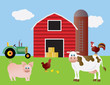 Farm with Red Barn Tractor and Animals Farm with Red Barn Tractor and Animals