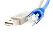 Internet and usb cable on white background