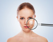concept of cosmetic effects, treatment and skin care.  face of y