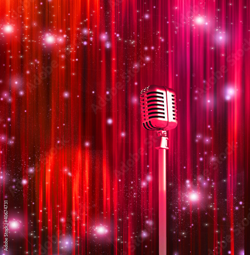 Illustration: Classic Microphone with Colorful Curtains Classic Microphone with Colorful Curtains