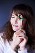 candy stick, female model pose cute action with candy. candy stick, female model pose cute action with candy.