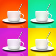 Four cups isolated on different backgrounds