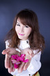Happy Valentine, female model show heart shape on hand. Happy Valentine, female model show heart shape on hand.