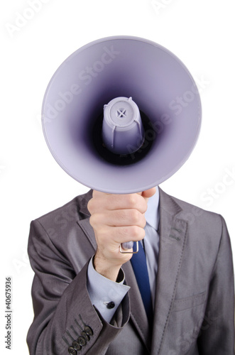Photo: Man shouting and yelling with loudspeaker Man shouting and yelling with loudspeaker