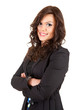 smiling young businesswoman in black jacket