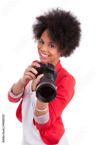 Foto: Young african american photographer with camera Young african american photographer with camera