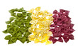 Dried pasta bows in the shape and colours of the Italian Flag on Dried pasta bows in the shape and colours of the Italian Flag on