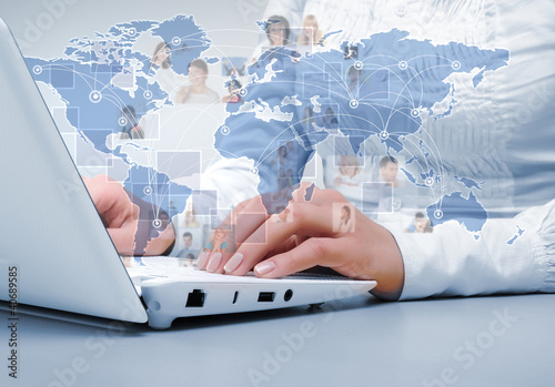 Illustration: Laptop against technology background Laptop against technology background