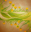 yellow tulips banner on brown grunge background spring frame