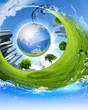 Green nature landscape with planet Earth Green nature landscape with planet Earth