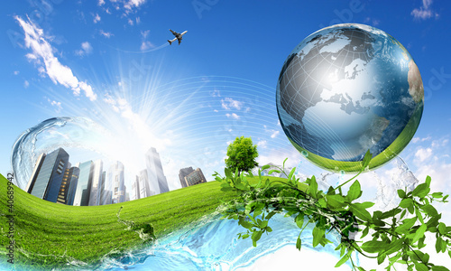 Illustration: Green nature landscape with planet Earth Green nature landscape with planet Earth