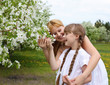 girl with mother in spring park
