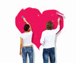 Illustration: Young couple with paint brushes together Young couple with paint brushes together