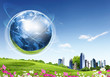 Green nature landscape with planet Earth Green nature landscape with planet Earth