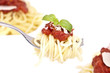 Spaghetti with tomato sauce on a fork Spaghetti with tomato sauce on a fork