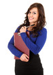 smiling young woman with clipboard and pen