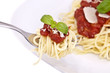 Spaghetti with tomato sauce on a fork Spaghetti with tomato sauce on a fork