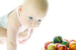 Blue-eyed child and colored easter eggs Blue-eyed child and colored easter eggs