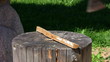 Video: Wood chopping with ax on trunk, outdoors Wood chopping with ax on trunk, outdoors