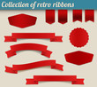 Collection of red vector retro ribbons and tags