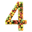 Number four made from 3d fruits. Isolated on a white. Number four made from 3d fruits. Isolated on a white.