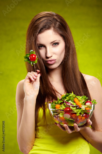 Photo: happy healthy woman with salad happy healthy woman with salad