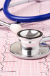 Photo: ECG printout and stethoscope ECG printout and stethoscope