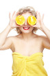 blonde woman with orange
