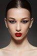 Sexy woman model with face bright red lips