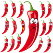 chili pepper cartoon with many expressions isolated
