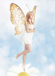 Young blond woman as butterfly on spring daisy Young blond woman as butterfly on spring daisy